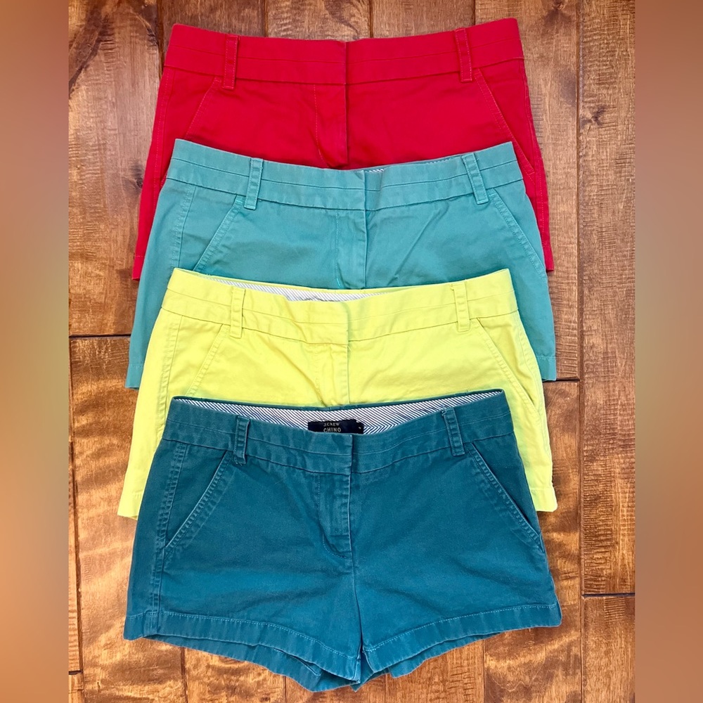 Lot of J. Crew Chino City Fit shorts. 4 pairs, size 4 shorts, 3” inseam.